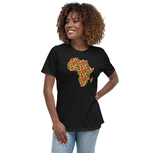 T-Shirt Damen - Afrikanischer Kontinent im Kente-Aufdruck D001 (Shirt in Schwarz oder Weiß)
