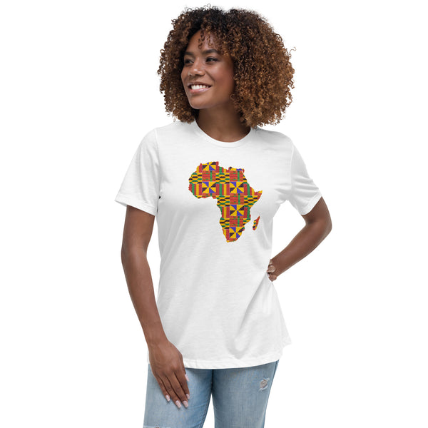 T-Shirt Damen - Afrikanischer Kontinent im Kente-Aufdruck D001 (Shirt in Schwarz oder Weiß)