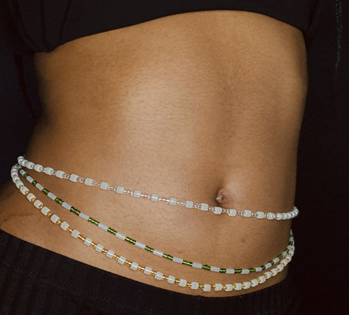 Waist Beads / Afrikanische Taillenkette - NOSA- Weiss Glow (elastisch)